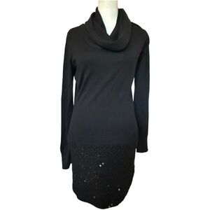 BCBG MAXAZRIA Black Sequin Sweater Dress Cowl Neck Medium